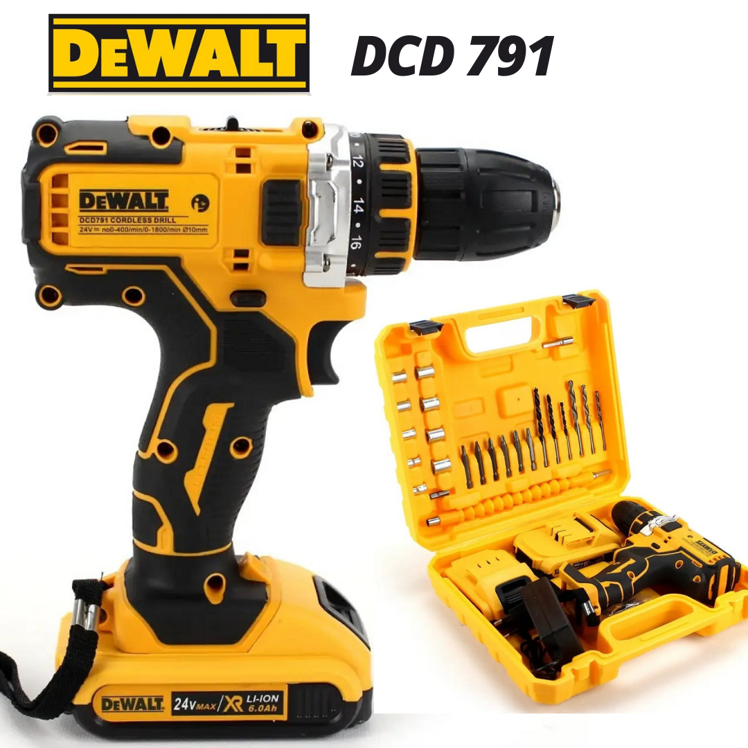 Аккумуляторный шуруповерт DeWALT DCD 791 24V Дрель-шуруповерт Деволт с набором инструментов 24В
Аккумуляторный шуруповерт DeWALT DCD 791 24V Дрель-шуруповерт Деволт с набором инструментов 24В
