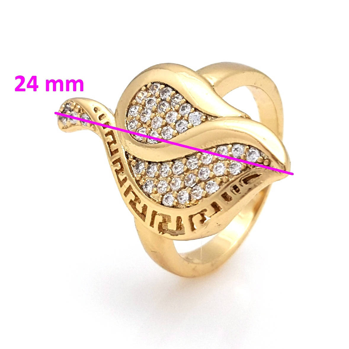 Кольцо Листик с греческим узором и цирконием, p. 17, р. 18 медсталь 18К 
Кольцо Листик с греческим узором и цирконием, p. 17, р. 18 медсталь 18К