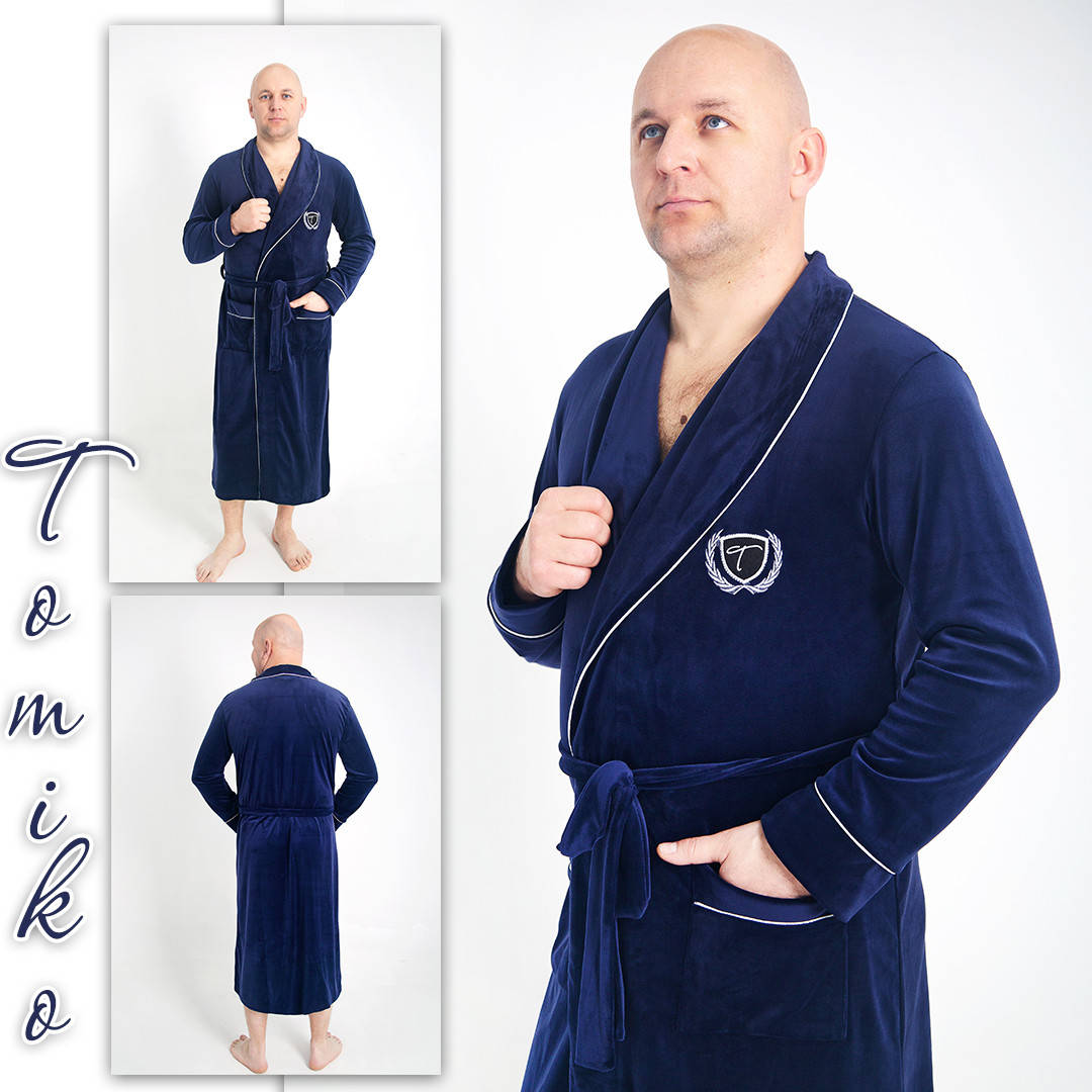 Халат мужской велюровый синий 
Халат мужской велюровый синий