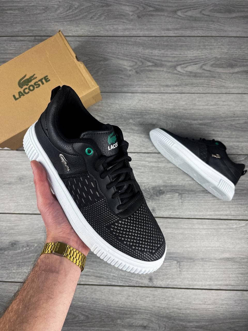 Мужские кроссовки Lacoste Лакоста черные с белой подошвой, Черно-белый 
Мужские кроссовки Lacoste Лакоста черные с белой подошвой, Черно-белый