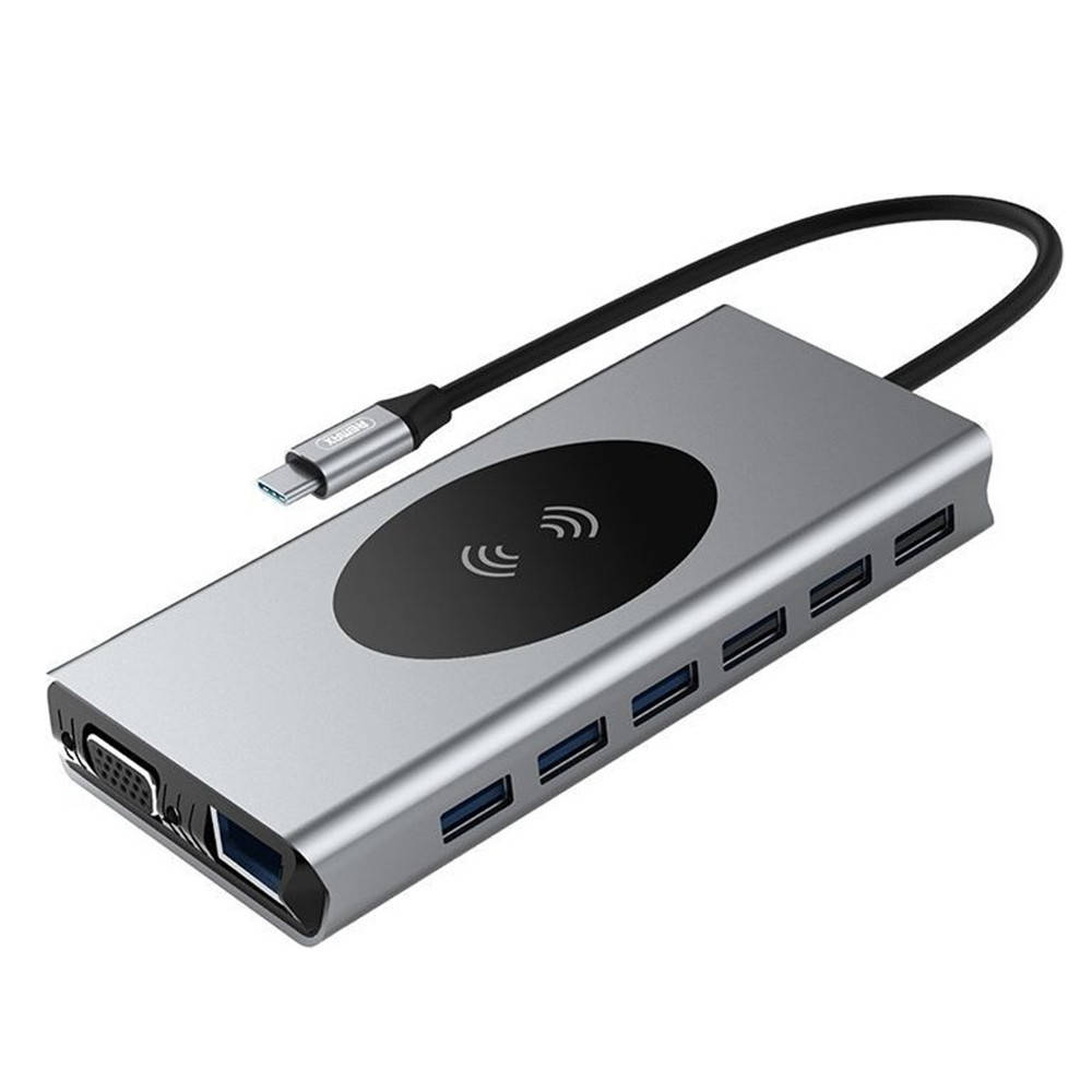 USB HUB Remax RU-U99 с функцией беспроводной зарядки 7 USB / Type-C PD / HDMI 4K / SD / TF / RJ45 / VGA / AUX
USB HUB Remax RU-U99 с функцией беспроводной зарядки 7 USB / Type-C PD / HDMI 4K / SD / TF / RJ45 / VGA / AUX