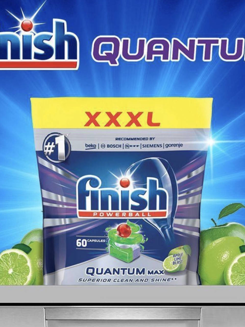 Finish Quantum Max Superior Powerbal Apple Lime таблетки для посудомоечных машин Яблоко Лайм 60 шт.
Finish Quantum Max Superior Powerbal Apple Lime таблетки для посудомоечных машин Яблоко Лайм 60 шт.