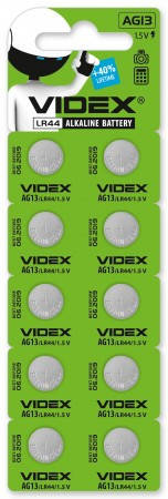 Батарейка часовая Videx AG 13 (LR44) blister card 10 pc, ціна за 1шт 
Батарейка часовая Videx AG 13 (LR44) blister card 10 pc, ціна за 1шт