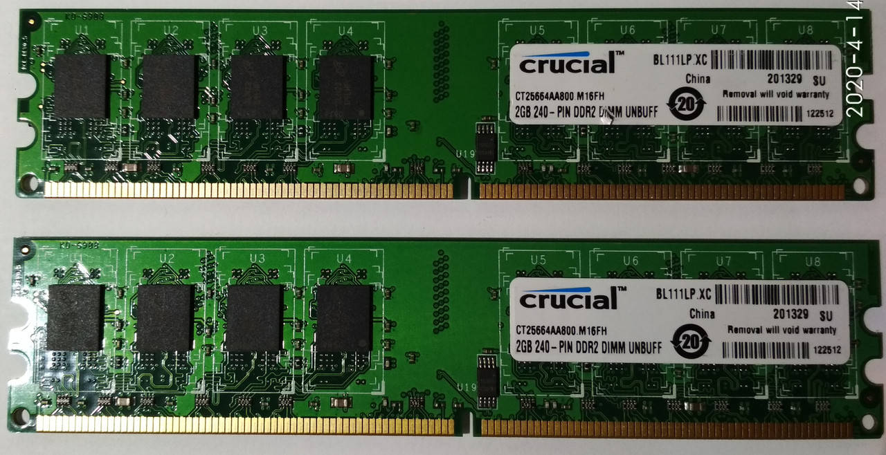 Комплект на 4GB (2x2GB) DDR2 RAM PC2 6400U 800 Crucial (Intel/AMD) Оперативная память
Комплект на 4GB (2x2GB) DDR2 RAM PC2 6400U 800 Crucial (Intel/AMD) Оперативная память
