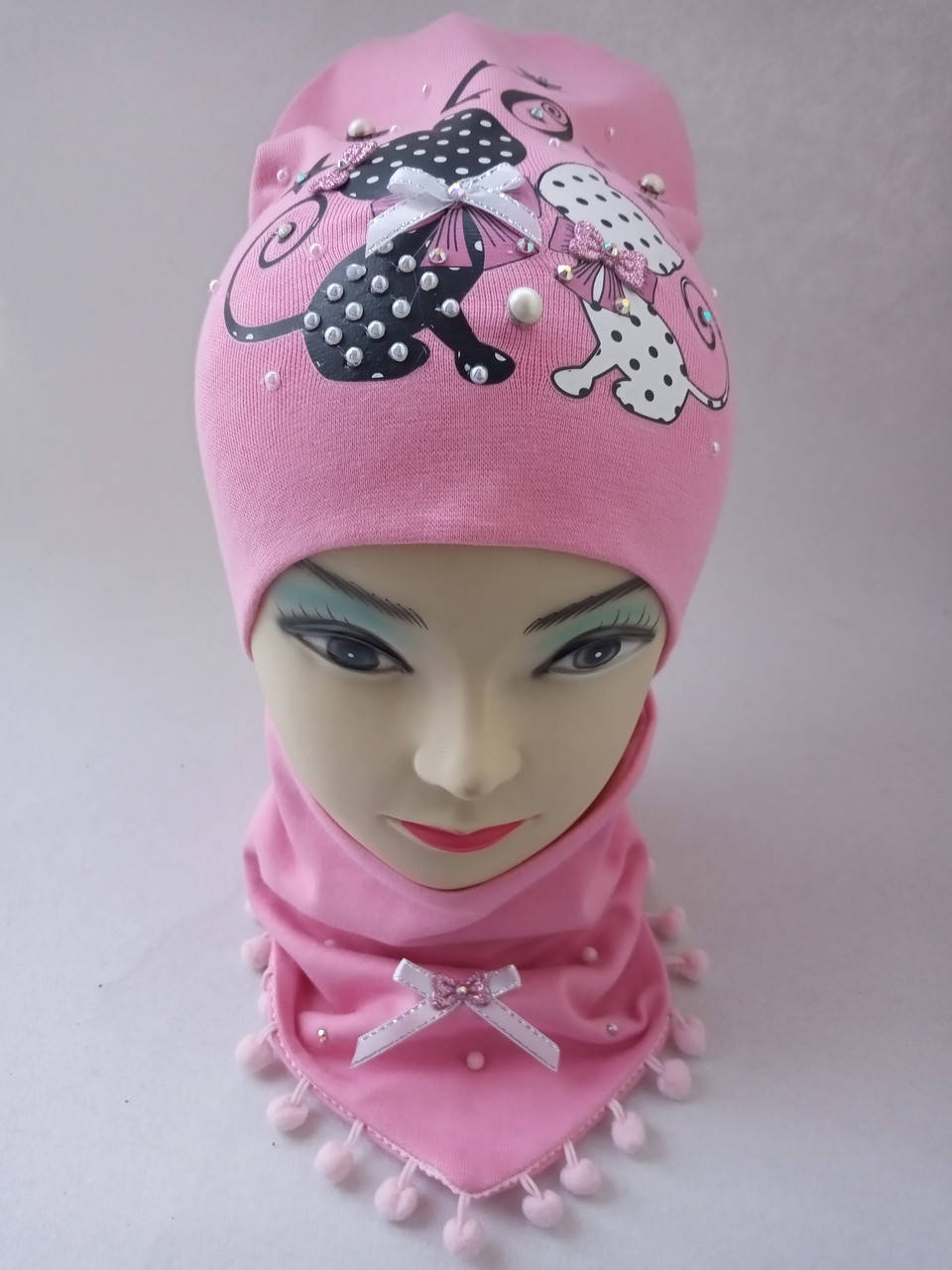 Шапка со снудом трикотаж двойной, размер универсальный 50-54, Розовый 
Шапка со снудом трикотаж двойной, размер универсальный 50-54, Розовый