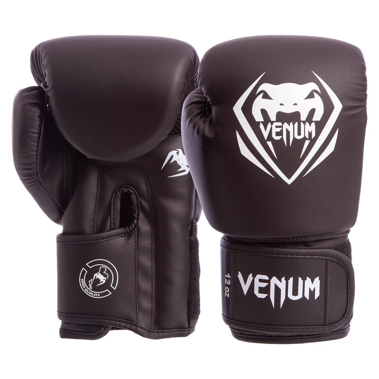 Перчатки боксерские Venum (8,10,12 oz) полиуретан BO-8353-BKчерный, Черный