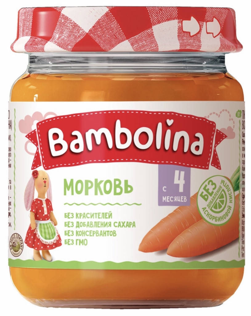 Овощное монопюре Морковь Bambolina (Бамболина) с 4 месяцев 100г 
Овощное монопюре Морковь Bambolina (Бамболина) с 4 месяцев 100г