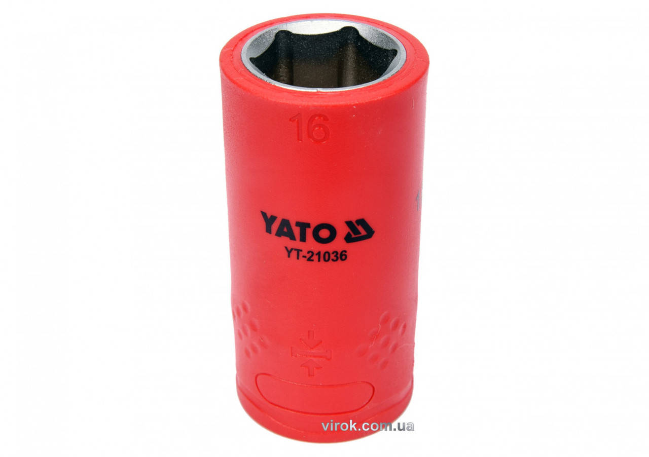 Головка торцевая шестигранная диэлектрическая YATO 1/2" М16 х 55/38 мм VDE до 1000 В YT-21036
Головка торцевая шестигранная диэлектрическая YATO 1/2" М16 х 55/38 мм VDE до 1000 В YT-21036