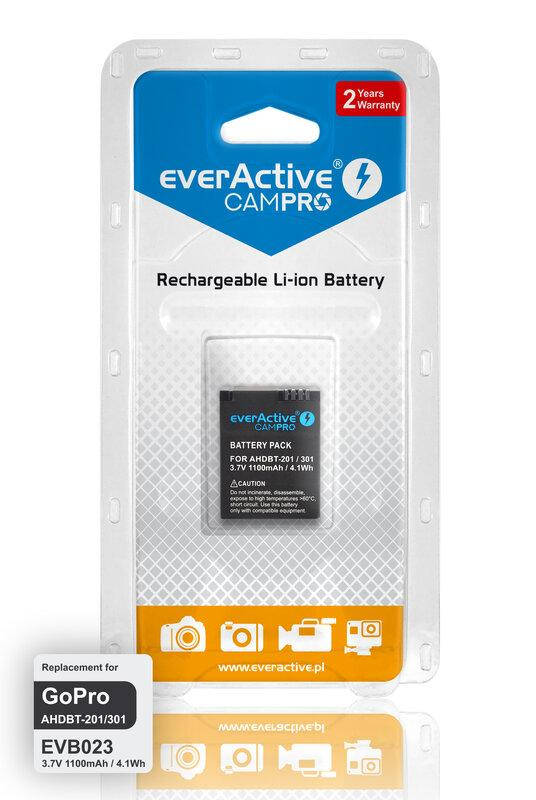 Аккумулятор для камеры GoPro Hero 3/3+ (AHDBT-301) everActive CamPRO EVB023, LiPo 1100mAh
Аккумулятор для камеры GoPro Hero 3/3+ (AHDBT-301) everActive CamPRO EVB023, LiPo 1100mAh