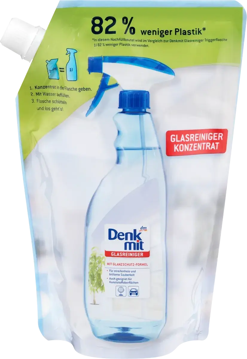 Концентрированное средство для чистки стекла Denkmit Glasreiniger Konzentrat - запаска, 0.333 ml.
Концентрированное средство для чистки стекла Denkmit Glasreiniger Konzentrat - запаска, 0.333 ml.