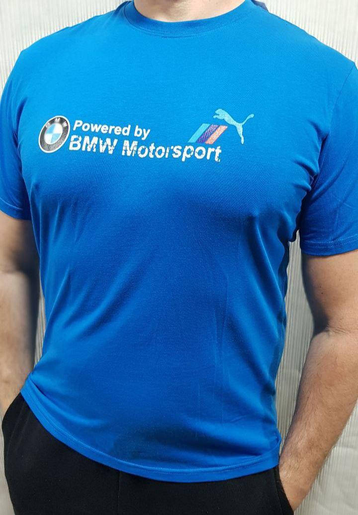 Мужская спортивная футболка Puma BMW синяя трикотаж коттон, Синий 
Мужская спортивная футболка Puma BMW синяя трикотаж коттон, Синий