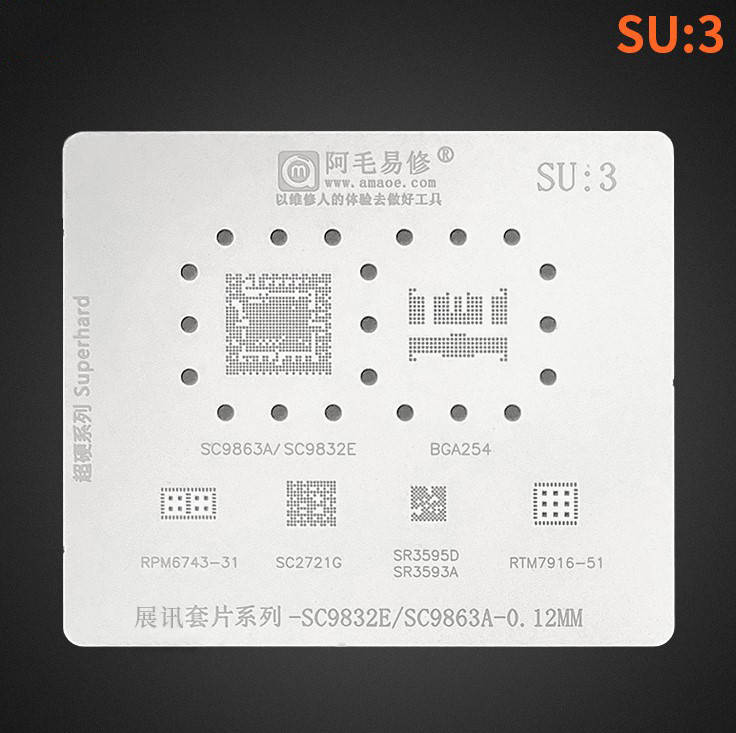 Трафарет BGA Amaoe SC9832E/SC9863A/SC2721G/SR3595D/SR3593A/BGA254/RPM6743-31/RTM7916-51 (SU:3 ) 0.12 mm
Трафарет BGA Amaoe SC9832E/SC9863A/SC2721G/SR3595D/SR3593A/BGA254/RPM6743-31/RTM7916-51 (SU:3 ) 0.12 mm