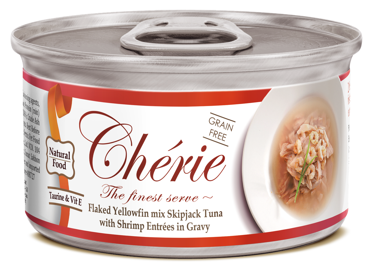 Влажный корм Cherie для кошек с нежными кусочками желтоперого и полосатого тунца и креветок в соусе, 0,08 кг,
Влажный корм Cherie для кошек с нежными кусочками желтоперого и полосатого тунца и креветок в соусе, 0,08 кг,