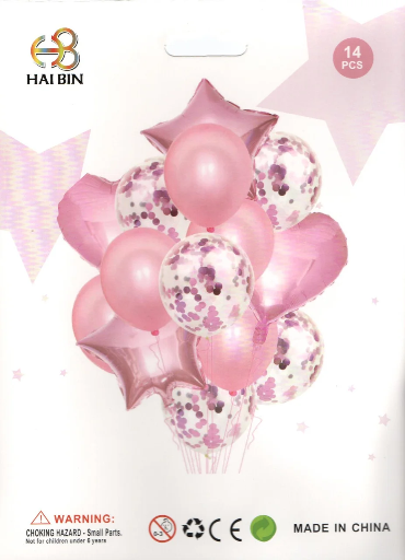 Набор шаров "Розовый с конфетти" , 14 шт