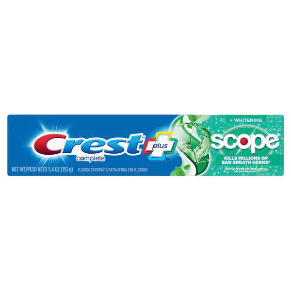 Crest + Scope Complete Whitening Toothpaste, Minty Fresh Отбеливающая и сильно освежающая зубная паста (153g)
Crest + Scope Complete Whitening Toothpaste, Minty Fresh Отбеливающая и сильно освежающая зубная паста (153g)