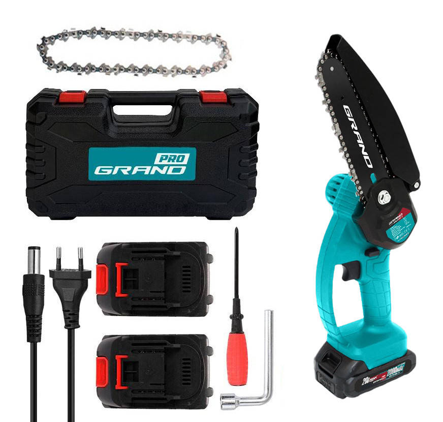 Аккумуляторная цепная пила (сучкорез) GRAND АПЦ-20V/6″-2 PRO (Шина 150 мм, 2 А/ч, 2 аккумулятора, кейс)
Аккумуляторная цепная пила (сучкорез) GRAND АПЦ-20V/6″-2 PRO (Шина 150 мм, 2 А/ч, 2 аккумулятора, кейс)