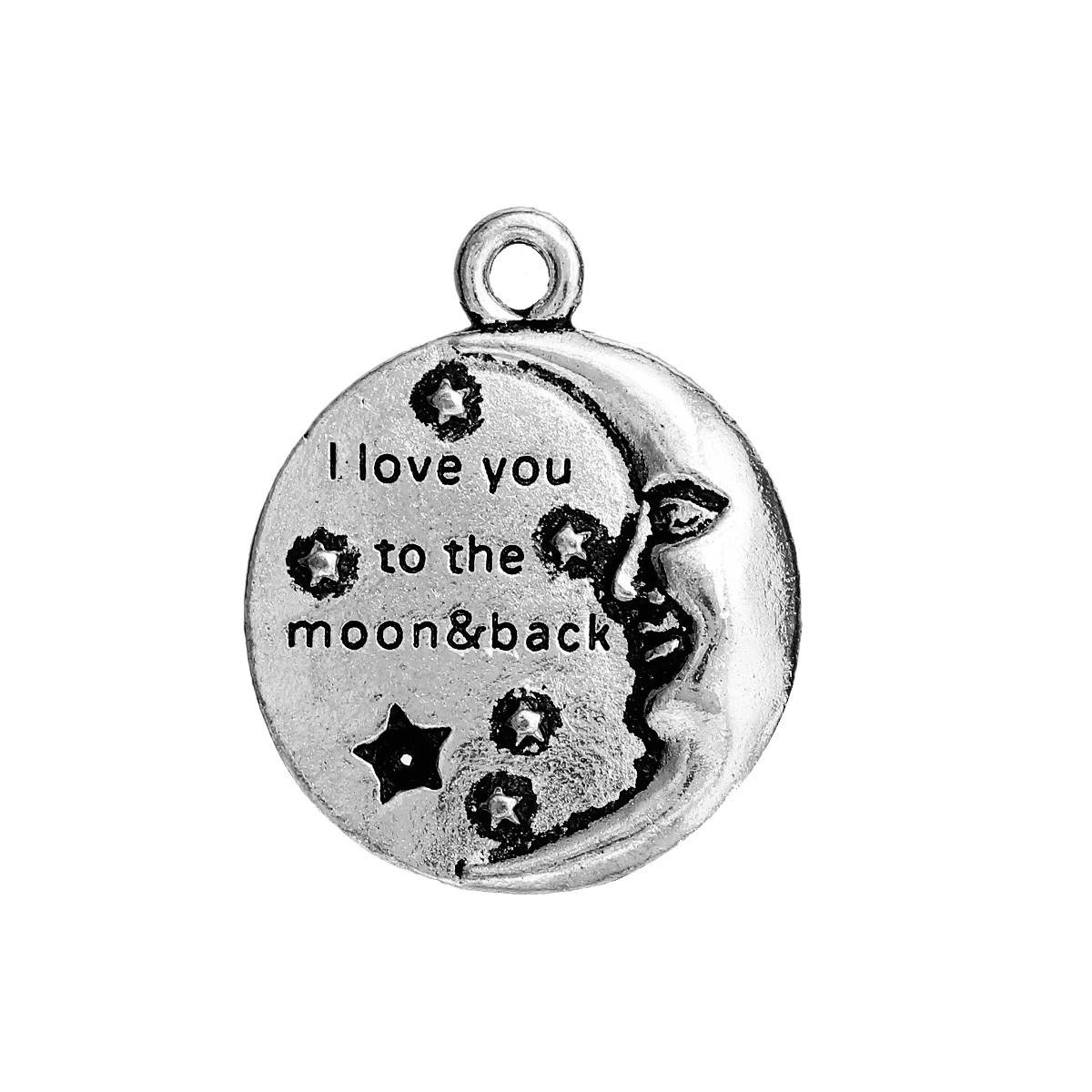 Подвеска Полумесяц, " I Love You To The Moon & Back ", Цинковый сплав, Цвет: Античное серебро, 28 мм x 22 мм
Подвеска Полумесяц, " I Love You To The Moon & Back ", Цинковый сплав, Цвет: Античное серебро, 28 мм x 22 мм