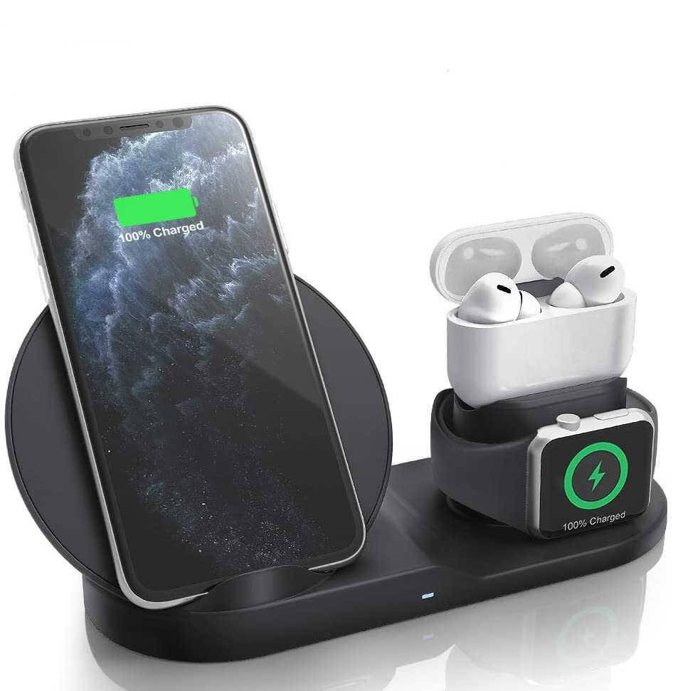Беспроводная зарядка для телефона iPhone/наушников AirPods/часов Apple Watch Fast Charge с адаптером Qualcomm
Беспроводная зарядка для телефона iPhone/наушников AirPods/часов Apple Watch Fast Charge с адаптером Qualcomm