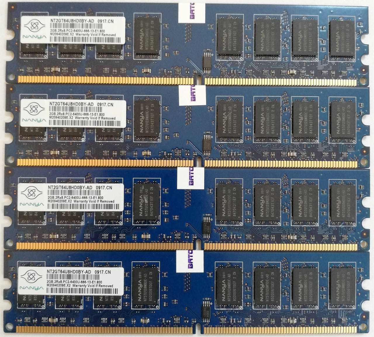 Комплект оперативной памяти Nanya DDR2 8Gb (4*2Gb) 800MHz PC2 6400U CL6 2R8 (NT2GT64U8HD0BY-AD) Б/У
Комплект оперативной памяти Nanya DDR2 8Gb (4*2Gb) 800MHz PC2 6400U CL6 2R8 (NT2GT64U8HD0BY-AD) Б/У