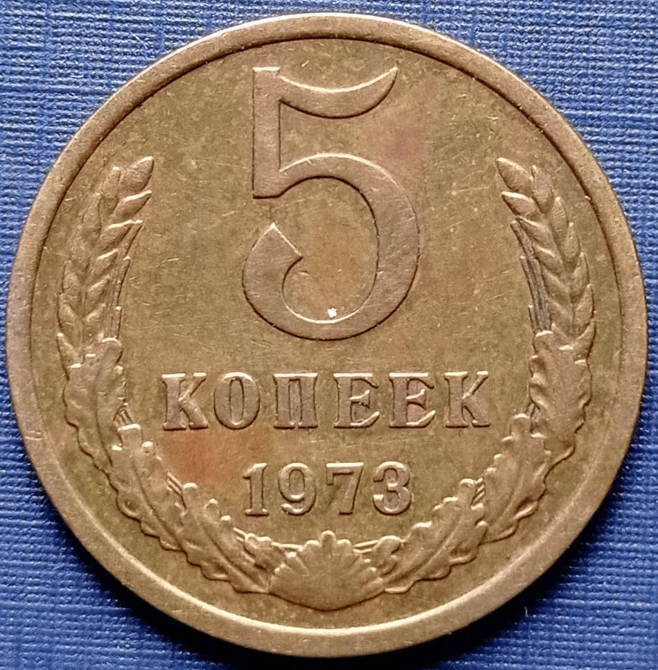 Монета 5 копеек СССР 1973 состояние
Монета 5 копеек СССР 1973 состояние