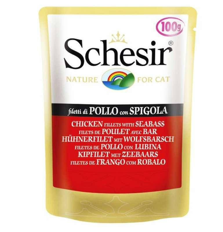 Schesir Chicken & Seabass 100 г - Консервированный корм с курицей и окунем для взрослых котов (кусочки в желе)
Schesir Chicken & Seabass 100 г - Консервированный корм с курицей и окунем для взрослых котов (кусочки в желе)
