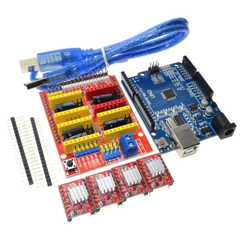 Контроллер Arduino UNO R3 + CNC shield v3 (шилд ЧПУ) + 4 драйвера шагового двигателя A4988
Контроллер Arduino UNO R3 + CNC shield v3 (шилд ЧПУ) + 4 драйвера шагового двигателя A4988