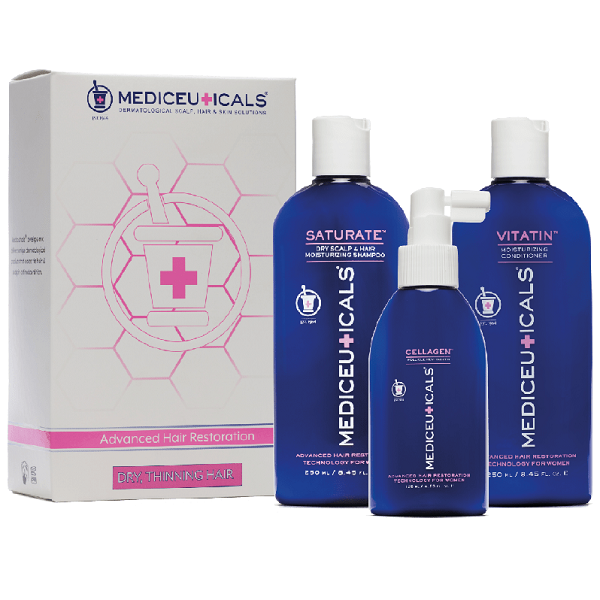 Набор для стимуляции роста сухих тонких волос у женщин Mediceuticals Saturate Hair Restoration
Набор для стимуляции роста сухих тонких волос у женщин Mediceuticals Saturate Hair Restoration
