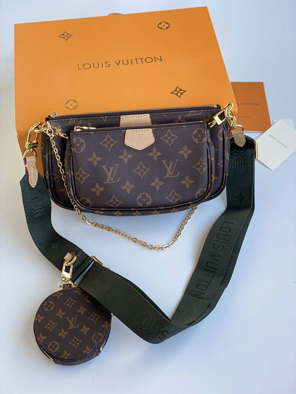 Женская коричневая сумка Louis Vuitton Multi Pochette Monogram 3 в 1 с ремешком хаки из канвы луи виттон витон, Коричневый
Женская коричневая сумка Louis Vuitton Multi Pochette Monogram 3 в 1 с ремешком хаки из канвы луи виттон витон, Коричневый