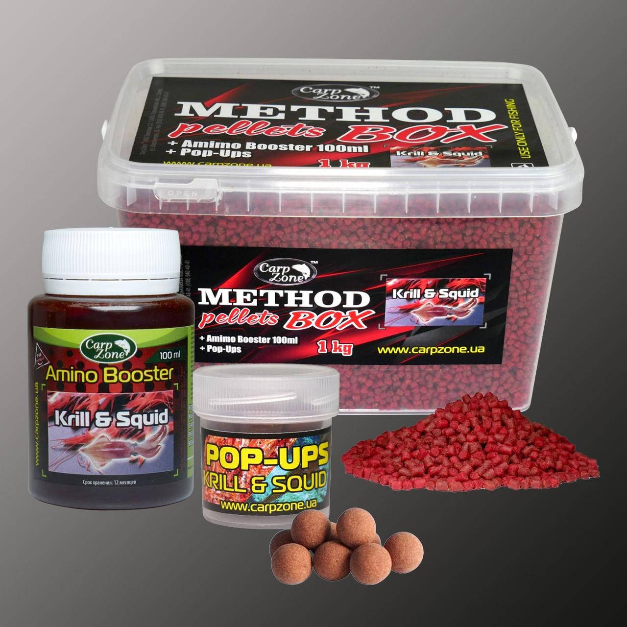 Набор Method Pellets Box Кrill & Squid (Креветка и Кальмар) 3mm/1kg + Amino Booster 100ml + Pop-Ups 8mm/30pc
Набор Method Pellets Box Кrill & Squid (Креветка и Кальмар) 3mm/1kg + Amino Booster 100ml + Pop-Ups 8mm/30pc