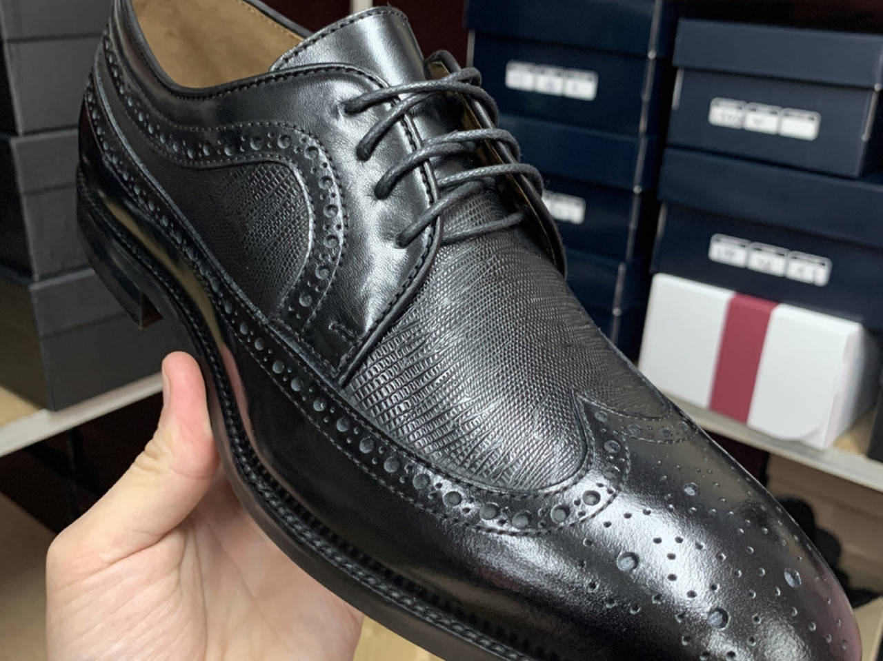 Мужские чёрные туфли дерби из натуральной кожи, Черный 
Мужские чёрные туфли дерби из натуральной кожи, Черный