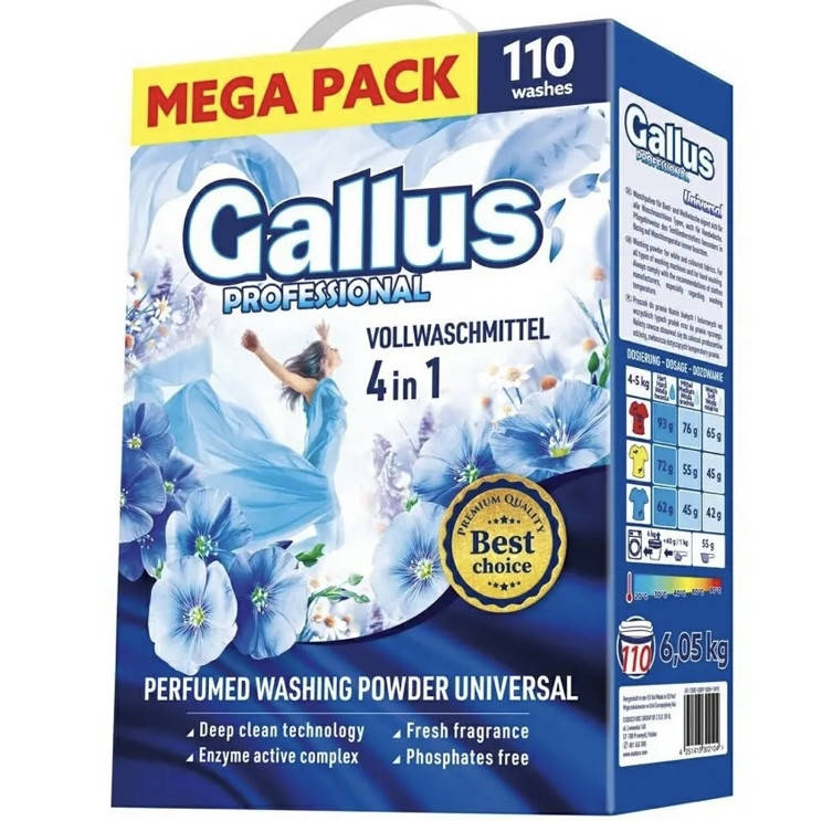 Стиральный порошок Gallus Professional 4в1 6,05 кг Univesal Универсальный 110 стирок
Стиральный порошок Gallus Professional 4в1 6,05 кг Univesal Универсальный 110 стирок