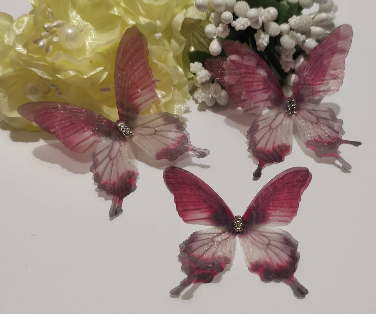 Шифоновая бабочка, двойная 45х40мм, двухслойные бабочки из шифона 
Шифоновая бабочка, двойная 45х40мм, двухслойные бабочки из шифона