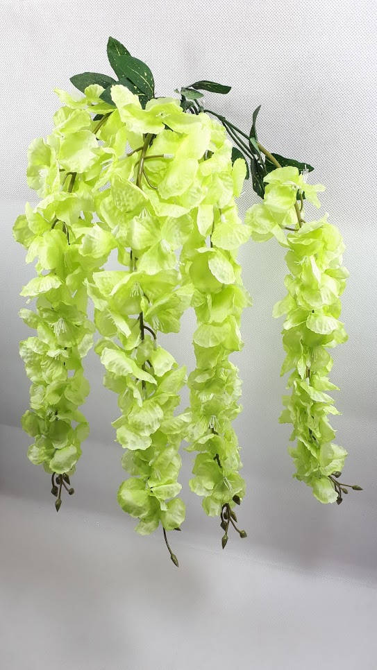 Салатовые свисающие искусственные цветы глицинии,ампельные растения 55см 
Салатовые свисающие искусственные цветы глицинии,ампельные растения 55см
