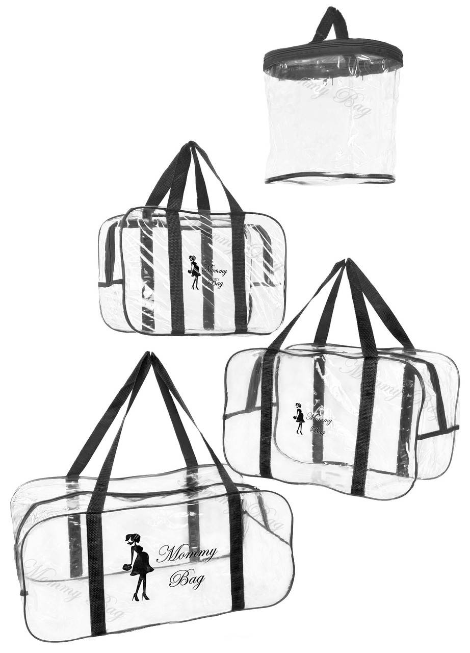 Набор из прозрачных сумок в роддом Mommy Bag, размеры - S, M, L + органайзер, цвет - Черный
Набор из прозрачных сумок в роддом Mommy Bag, размеры - S, M, L + органайзер, цвет - Черный