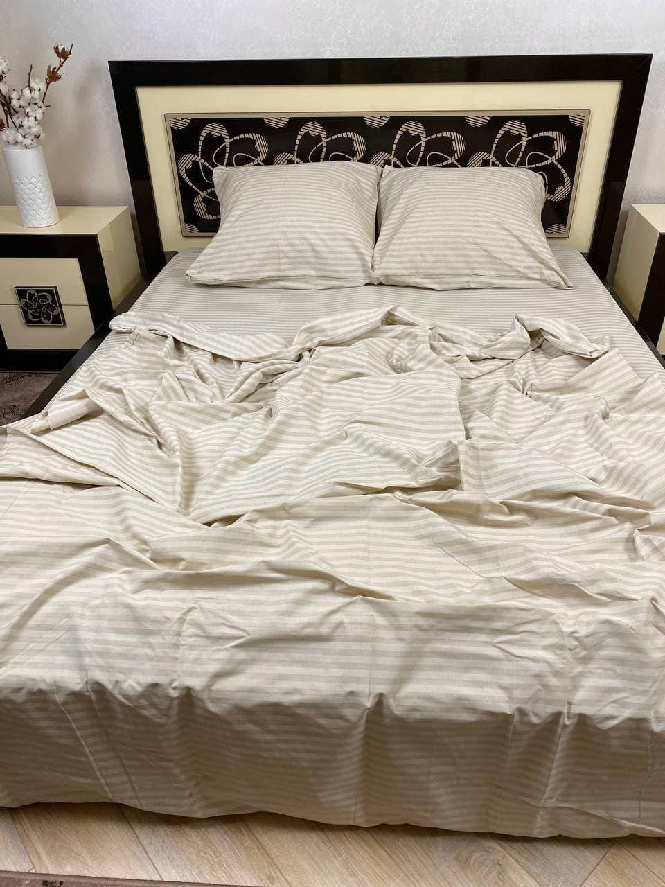 Комплект постельного белья Бежевая полоска бязь премиум двойка, Бежевый