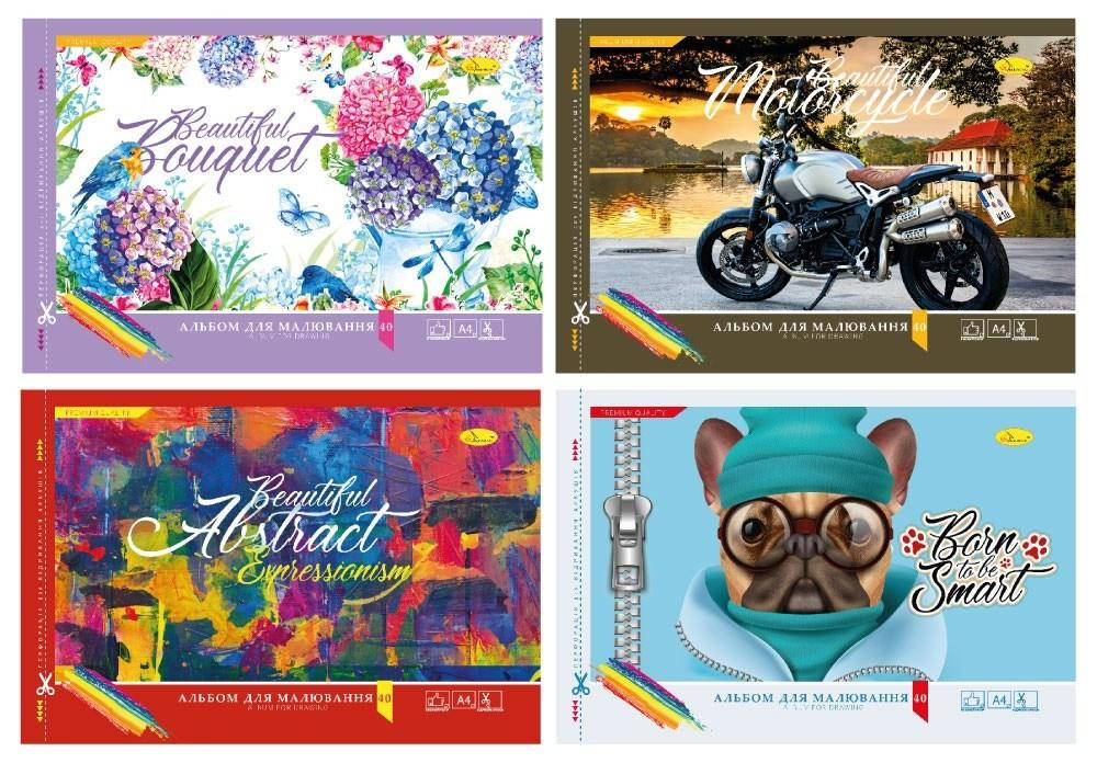 Альбом для рисования А4, 40 л., скоба с перфорацией, 120 г/м2, УФ-лак, МИКС 
Альбом для рисования А4, 40 л., скоба с перфорацией, 120 г/м2, УФ-лак, МИКС