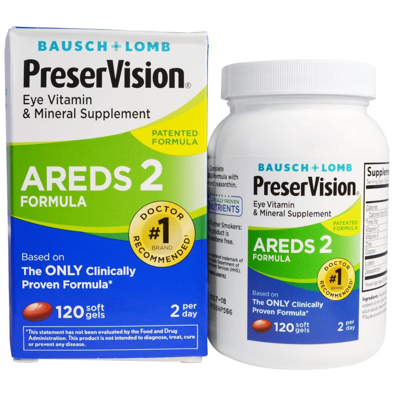 Bausch & Lomb PreserVision, AREDS 2 Formula, витамины и микроэлементы для глаз, 120 мягких капсул
Bausch & Lomb PreserVision, AREDS 2 Formula, витамины и микроэлементы для глаз, 120 мягких капсул