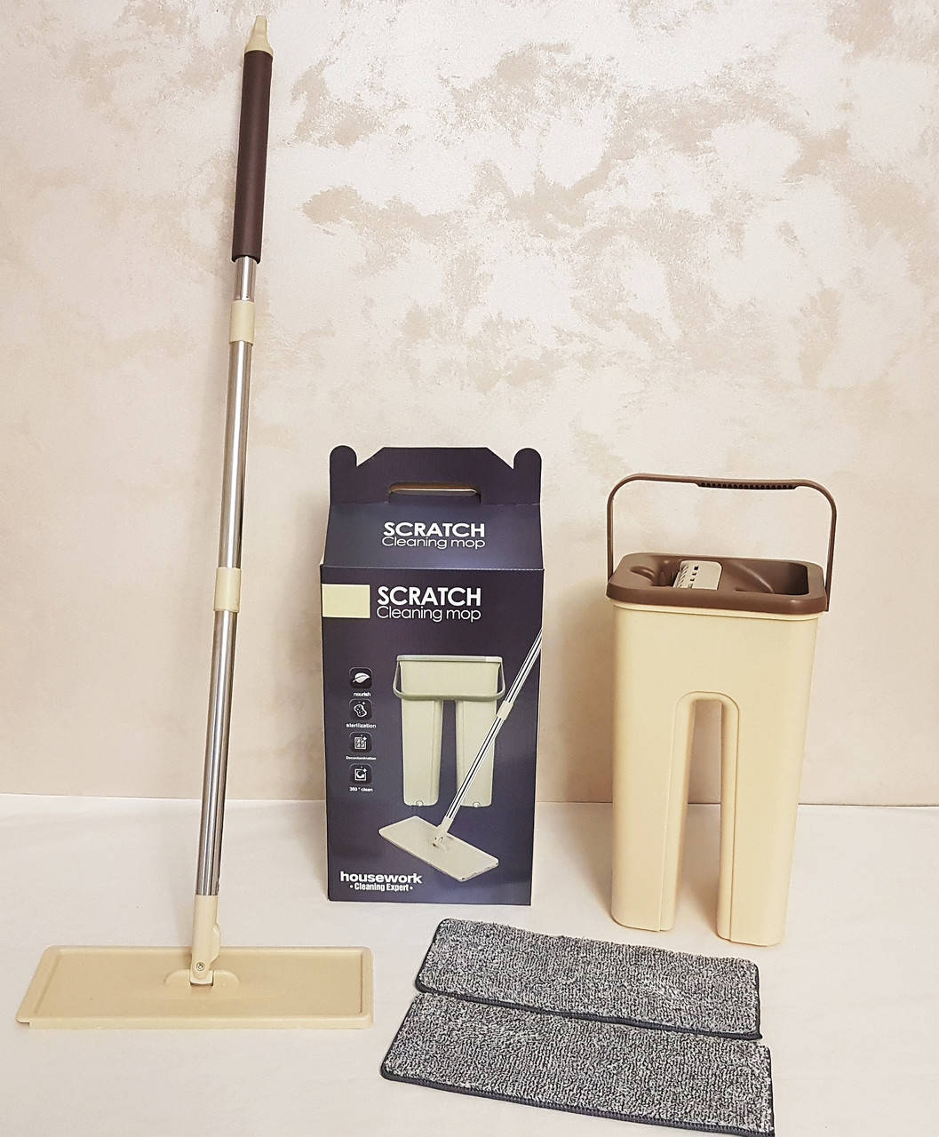 Швабра с ведром и автоматическим отжимом комплект для уборки Scratch Cleaning Mop, Бежевый
Швабра с ведром и автоматическим отжимом комплект для уборки Scratch Cleaning Mop, Бежевый