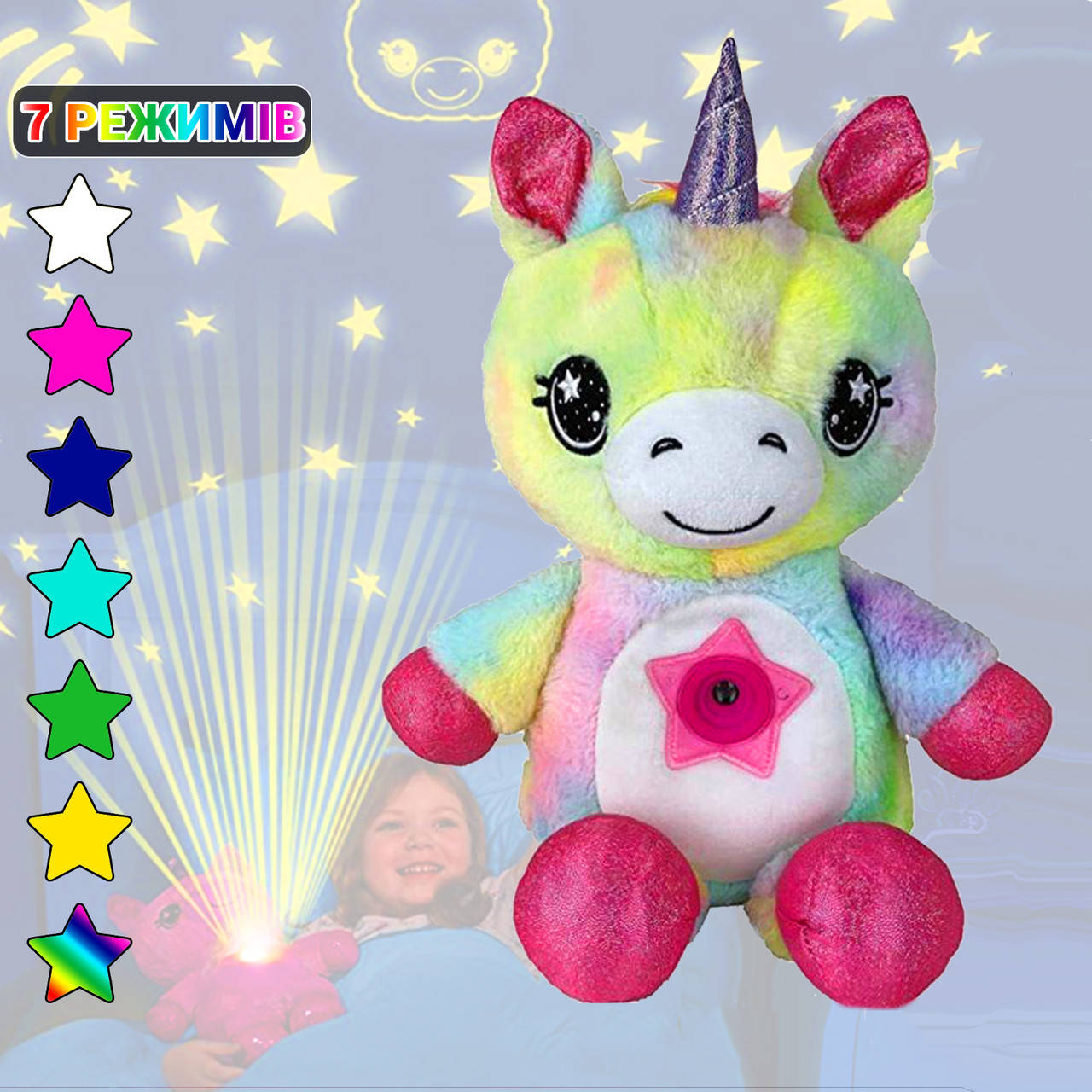 Ночник-проектор звёздного неба в форме мягкой игрушки Dream Lites, 7 цветов Led подсветки, Единорог APL
Ночник-проектор звёздного неба в форме мягкой игрушки Dream Lites, 7 цветов Led подсветки, Единорог APL
