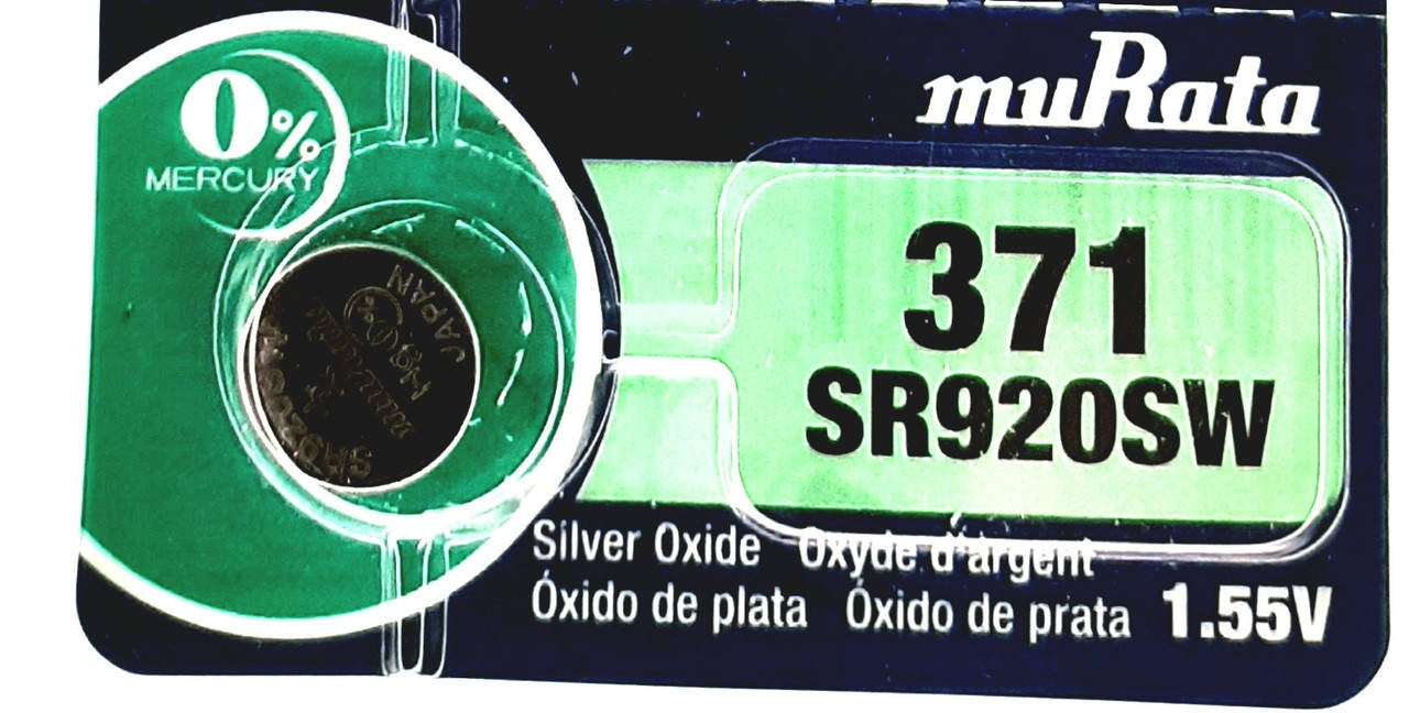 Батарейка для часов. muRata/Sony SR920SW (371) 1.55V 39mAh 9,5x2.05mm Серебрянно-цинковая
Батарейка для часов. muRata/Sony SR920SW (371) 1.55V 39mAh 9,5x2.05mm Серебрянно-цинковая