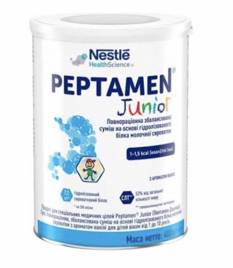 Клінічне харчування суміш Nestle PEPTAMEN Junior ACE002-2 з 1 до 10 років (пептамен) 400г
Клінічне харчування суміш Nestle PEPTAMEN Junior ACE002-2 з 1 до 10 років (пептамен) 400г