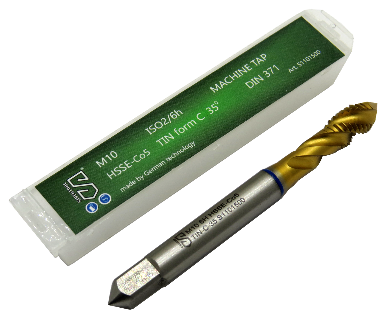 Метчик М10х1,5 HSSE-Co5 TIN, DIN371, форма C 35* blue, 1000Н/мм2 машинно-ручной метрический
Метчик М10х1,5 HSSE-Co5 TIN, DIN371, форма C 35* blue, 1000Н/мм2 машинно-ручной метрический