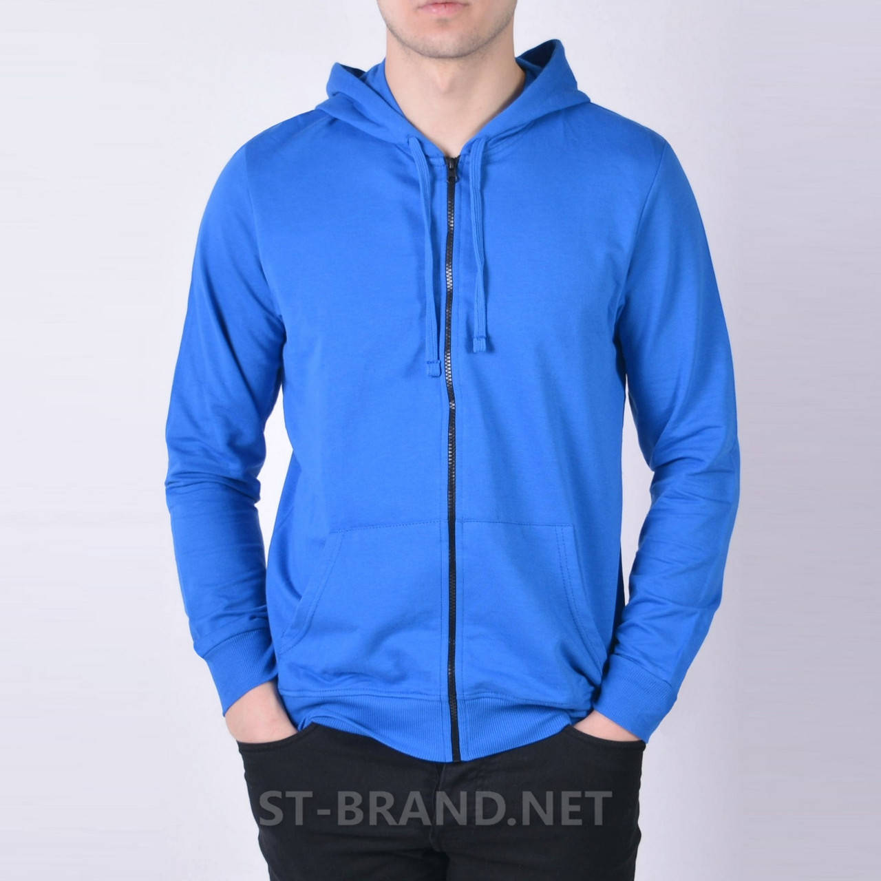 Размеры: ХL-50. Мужская кофта с капюшоном / Трикотаж двунитка - ярко-синяя, Синий 
Размеры: ХL-50. Мужская кофта с капюшоном / Трикотаж двунитка - ярко-синяя, Синий