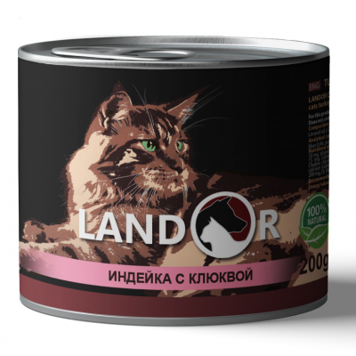 LANDOR Turkey and Cranberries Влажный корм для взрослых стерилизованных кошек с индейкой и клюквой - 200 г
LANDOR Turkey and Cranberries Влажный корм для взрослых стерилизованных кошек с индейкой и клюквой - 200 г