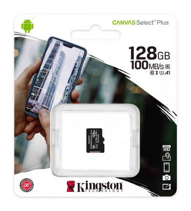 Карта памяти Kingston microSDXC (UHS-1) Canvas Select Plus 128 Гб class 10 А1 (SDCS2 / 128GBSP)
Карта памяти Kingston microSDXC (UHS-1) Canvas Select Plus 128 Гб class 10 А1 (SDCS2 / 128GBSP)