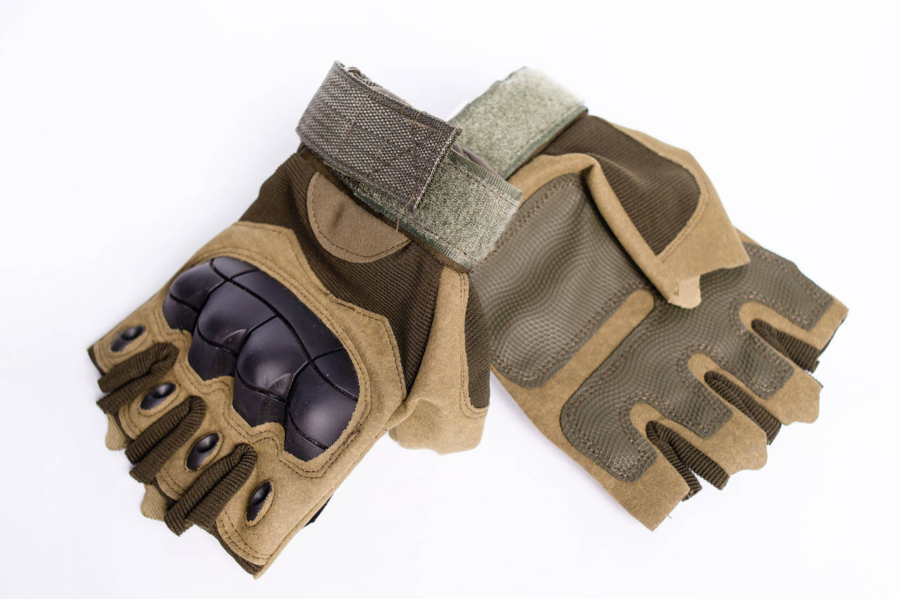 Тактические перчатки открытыми пальцами олива (черные) 
Тактические перчатки открытыми пальцами олива (черные)