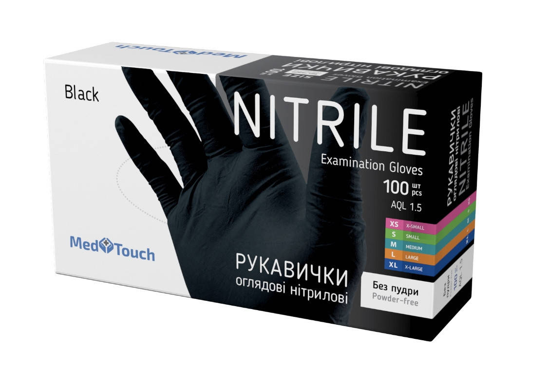 Черные нитриловые перчатки Med Touch размер S 
Черные нитриловые перчатки Med Touch размер S