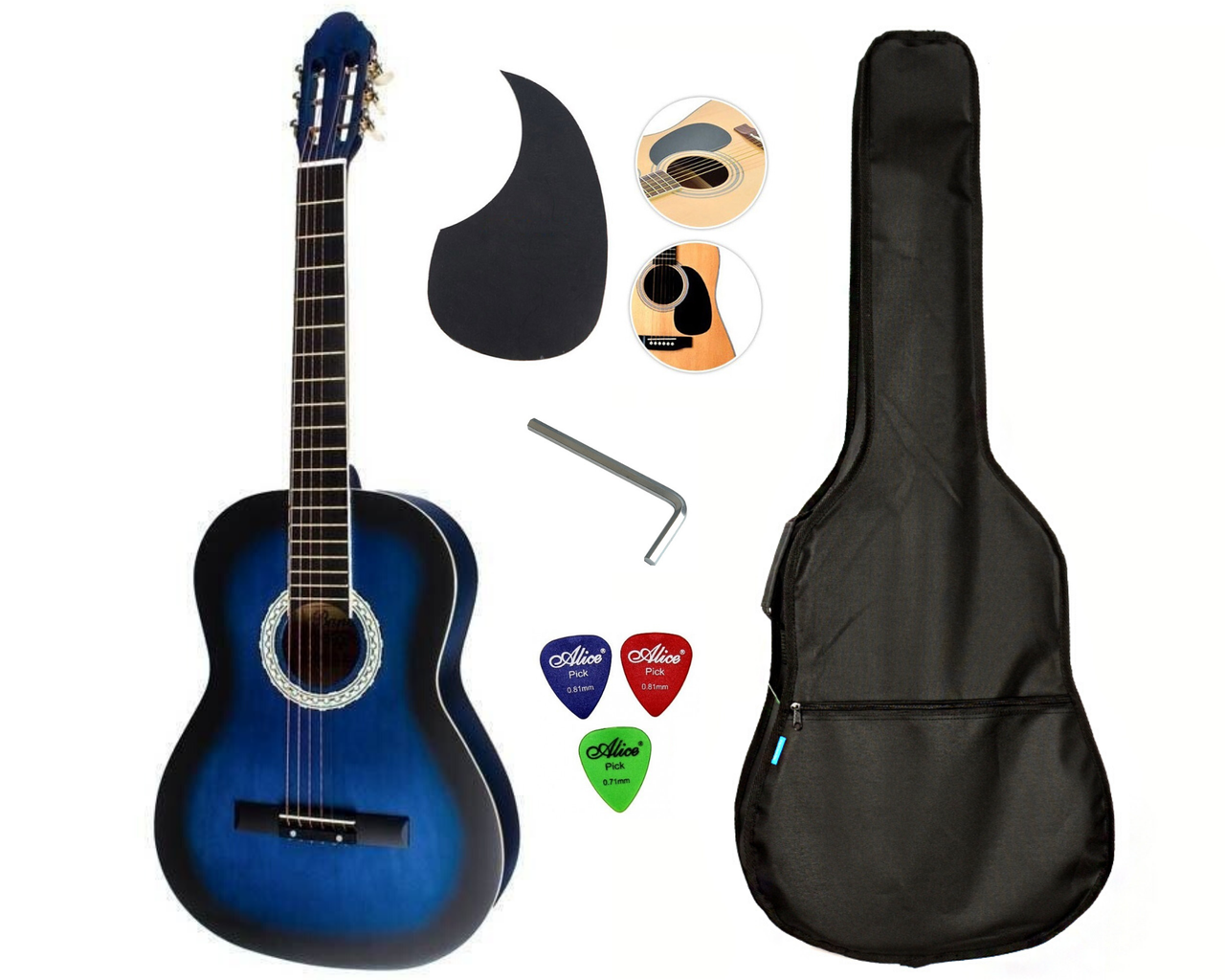 Набор гитара акустическая BANDES CG-851 BL + чехол + наклейка, Синий с черным 
Набор гитара акустическая BANDES CG-851 BL + чехол + наклейка, Синий с черным
