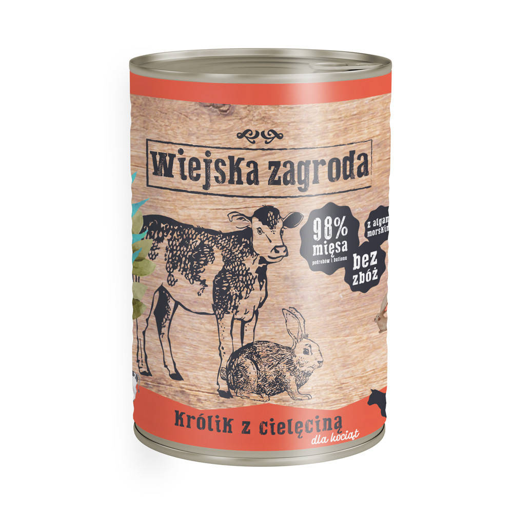 Корм для котят "Кролик с телятиной", влажный корм для котят, (5х400 г) - Wiejska Zagroda
Корм для котят "Кролик с телятиной", влажный корм для котят, (5х400 г) - Wiejska Zagroda