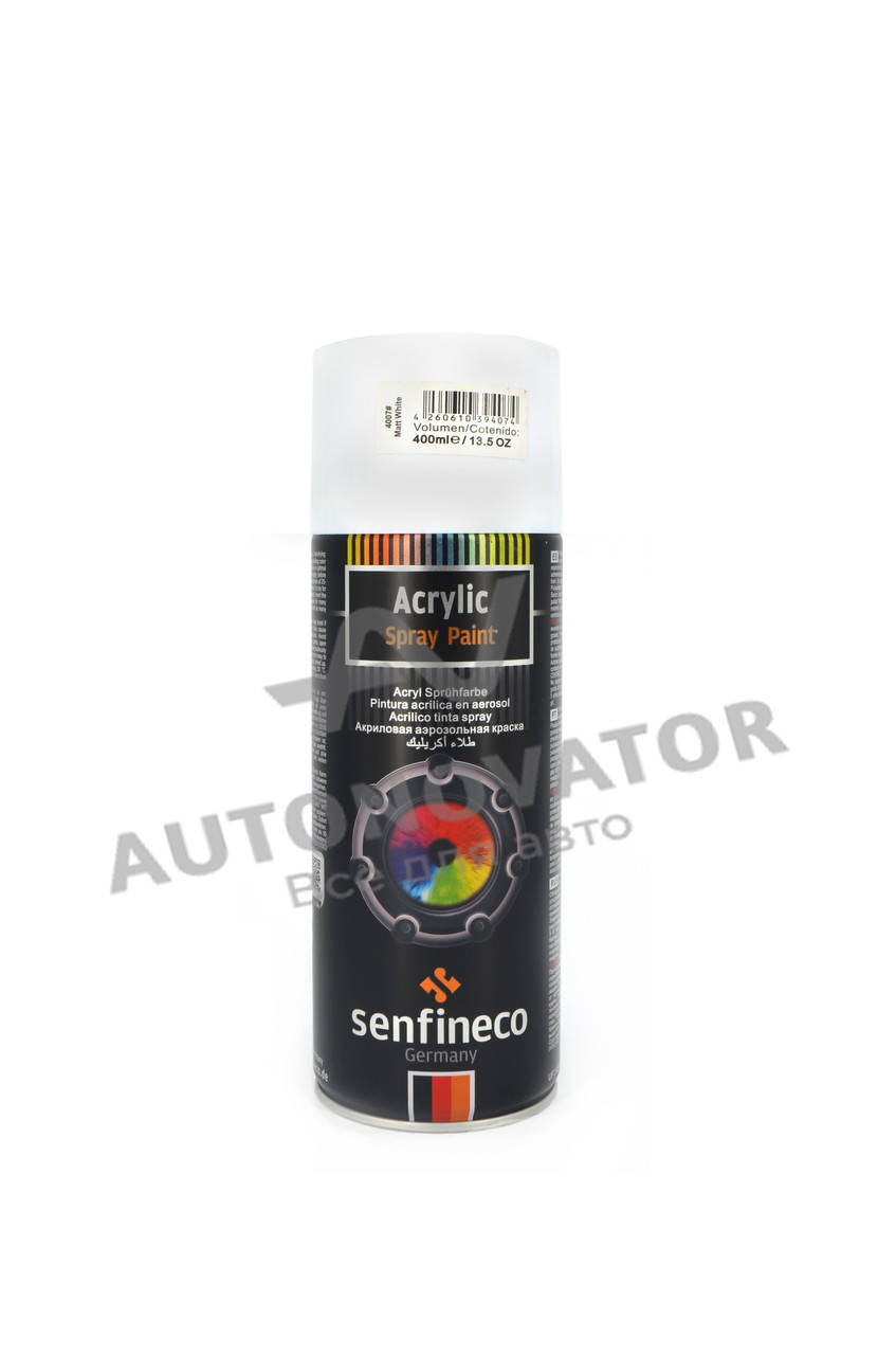 Акриловая аэрозольная краска - белая матовая Senfineco Acrylic Spray Paint 400 мл, Белый
Акриловая аэрозольная краска - белая матовая Senfineco Acrylic Spray Paint 400 мл, Белый